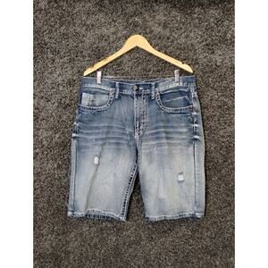Axe And Crown Shorts‎ Men 34 Blue Relaxed Fit Whiskered Bermuda Denim Jorts